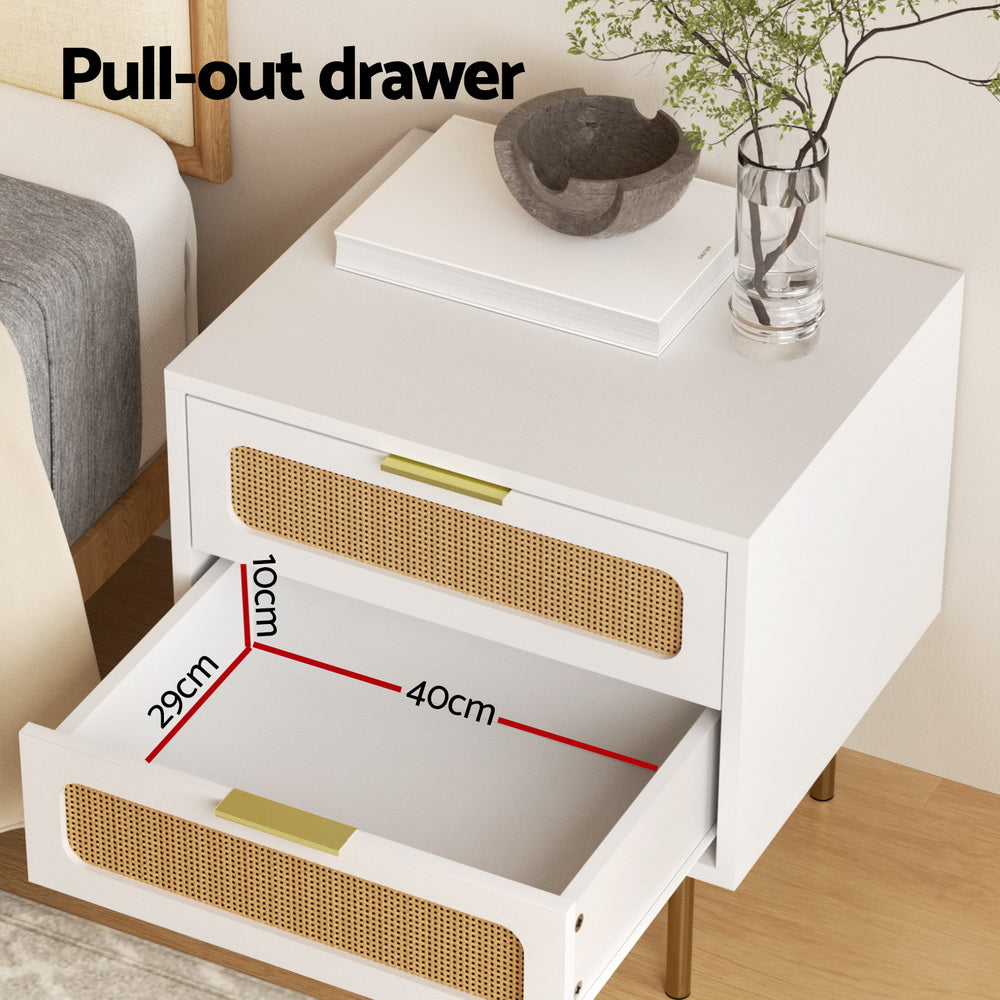 Artiss 2-Drawer Bedside Table with Metal Legs – White and Pine Look