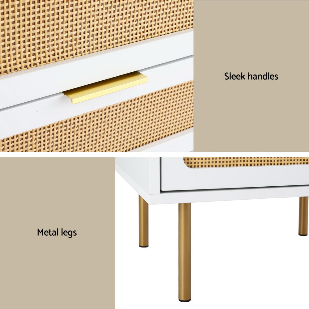Artiss 2-Drawer Bedside Table with Metal Legs – White and Pine Look
