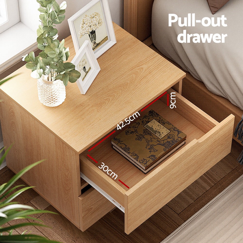 Artiss 2-Drawer Bedside Table – Pine Look