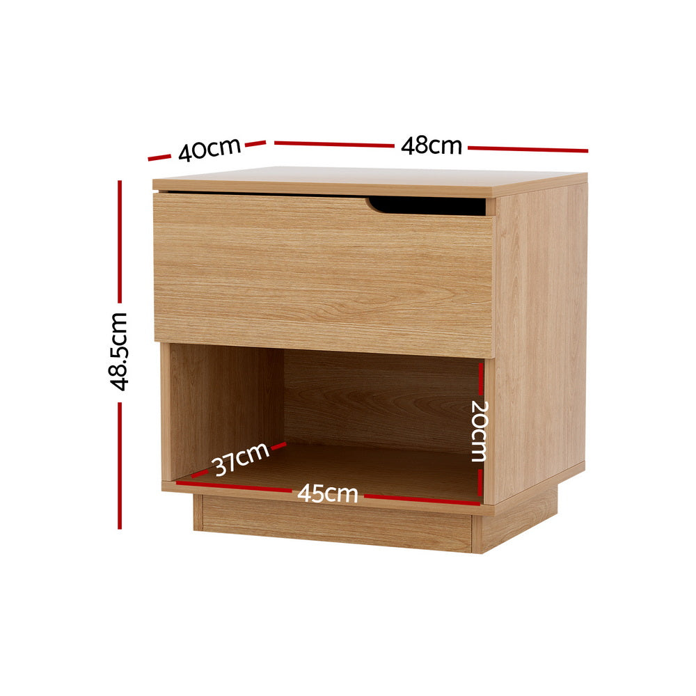 Artiss Bedside Table with Drawer and Open Shelf – Pine Look