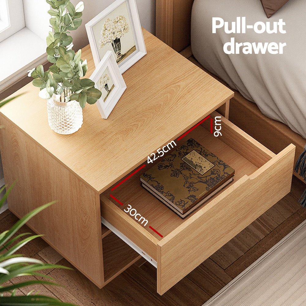 Artiss Bedside Table with Drawer and Open Shelf – Pine Look
