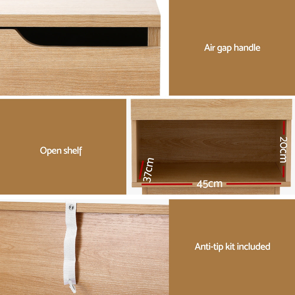 Artiss Bedside Table with Drawer and Open Shelf – Pine Look