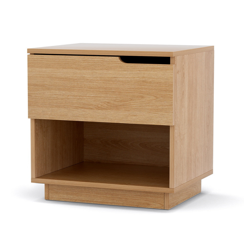Artiss Bedside Table with Drawer and Open Shelf – Pine Look