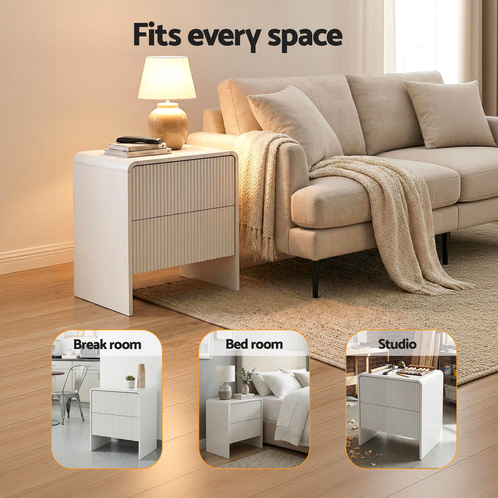 Artiss 2-Drawer Bedside Table – Beige