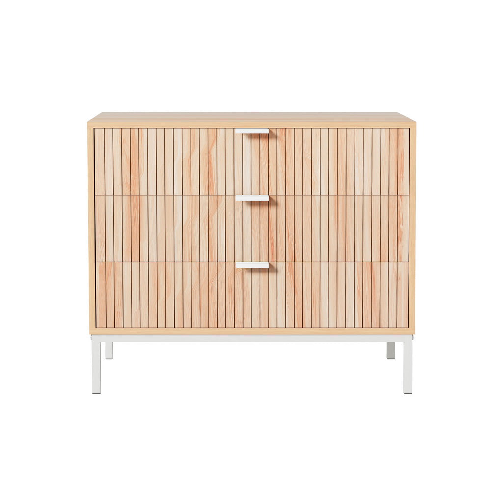 Artiss Lura 3-Drawer Cabinet with Metal Legs – Pine and White