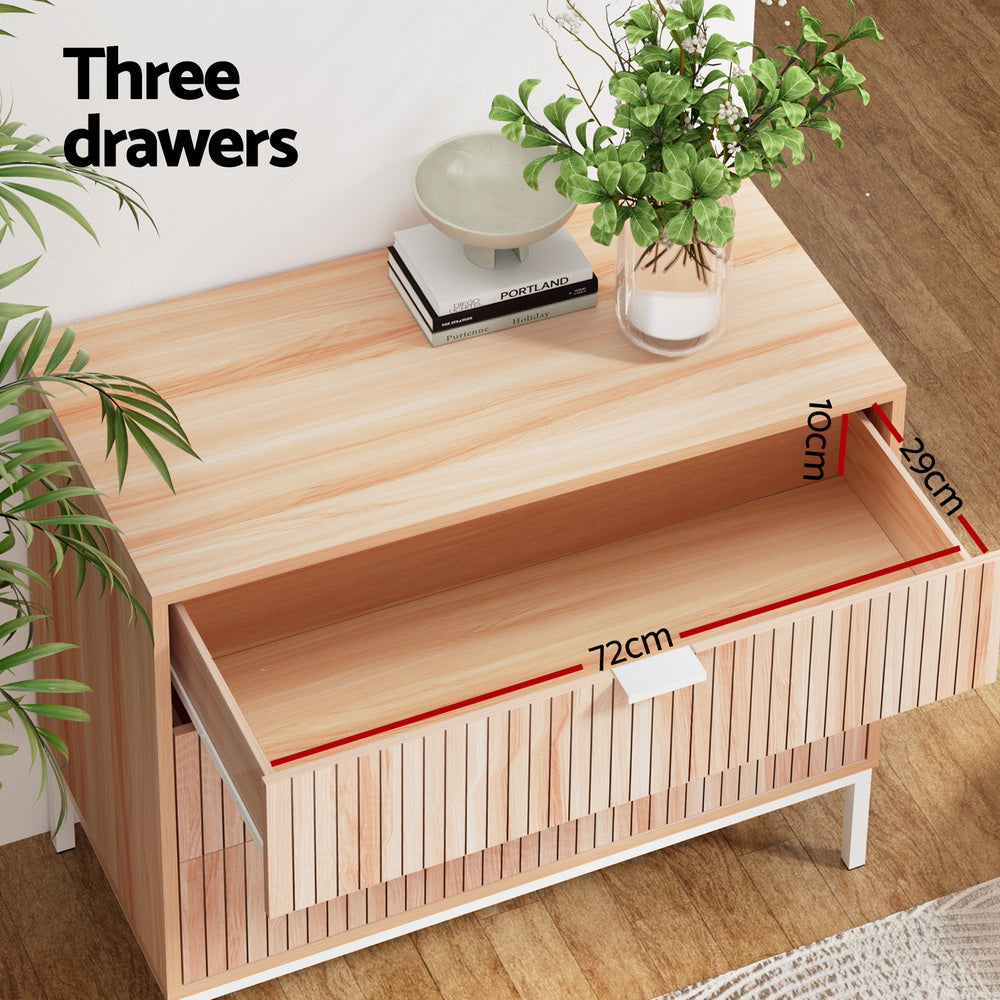 Artiss Lura 3-Drawer Cabinet with Metal Legs – Pine and White