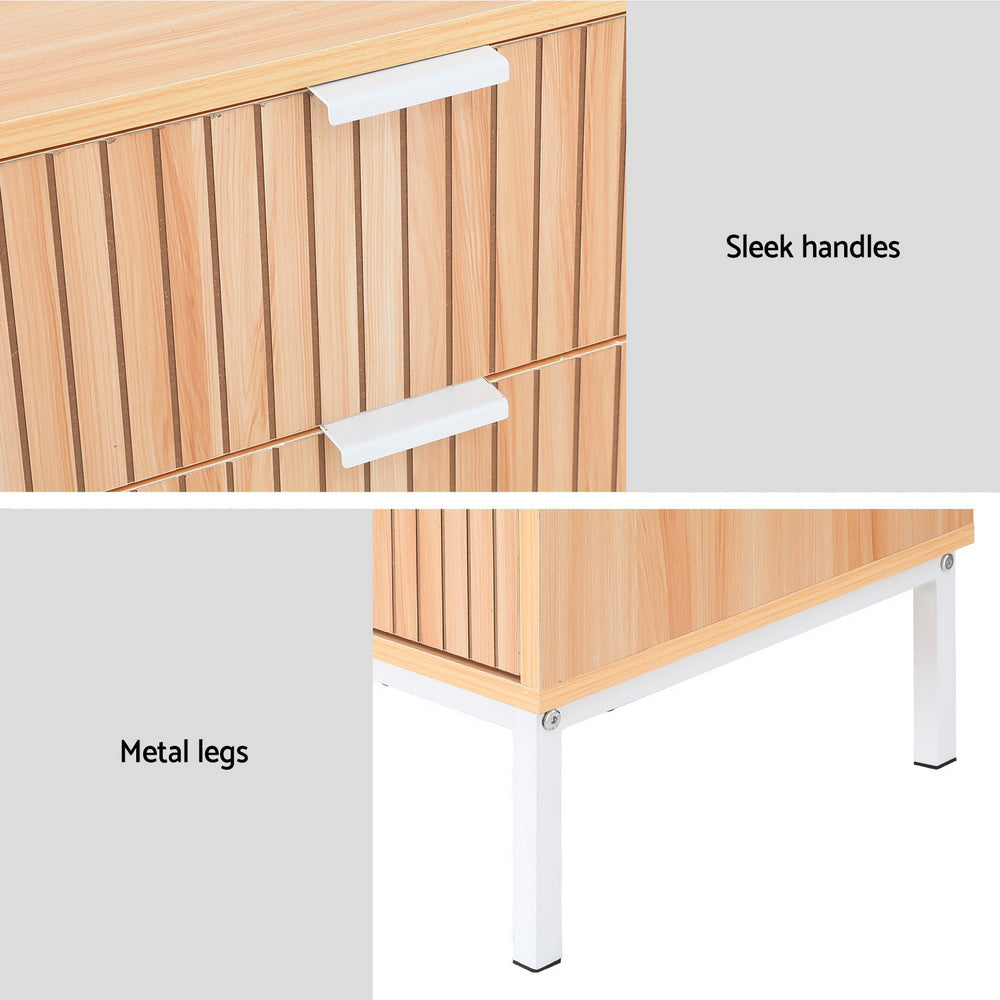 Artiss Lura 3-Drawer Cabinet with Metal Legs – Pine and White