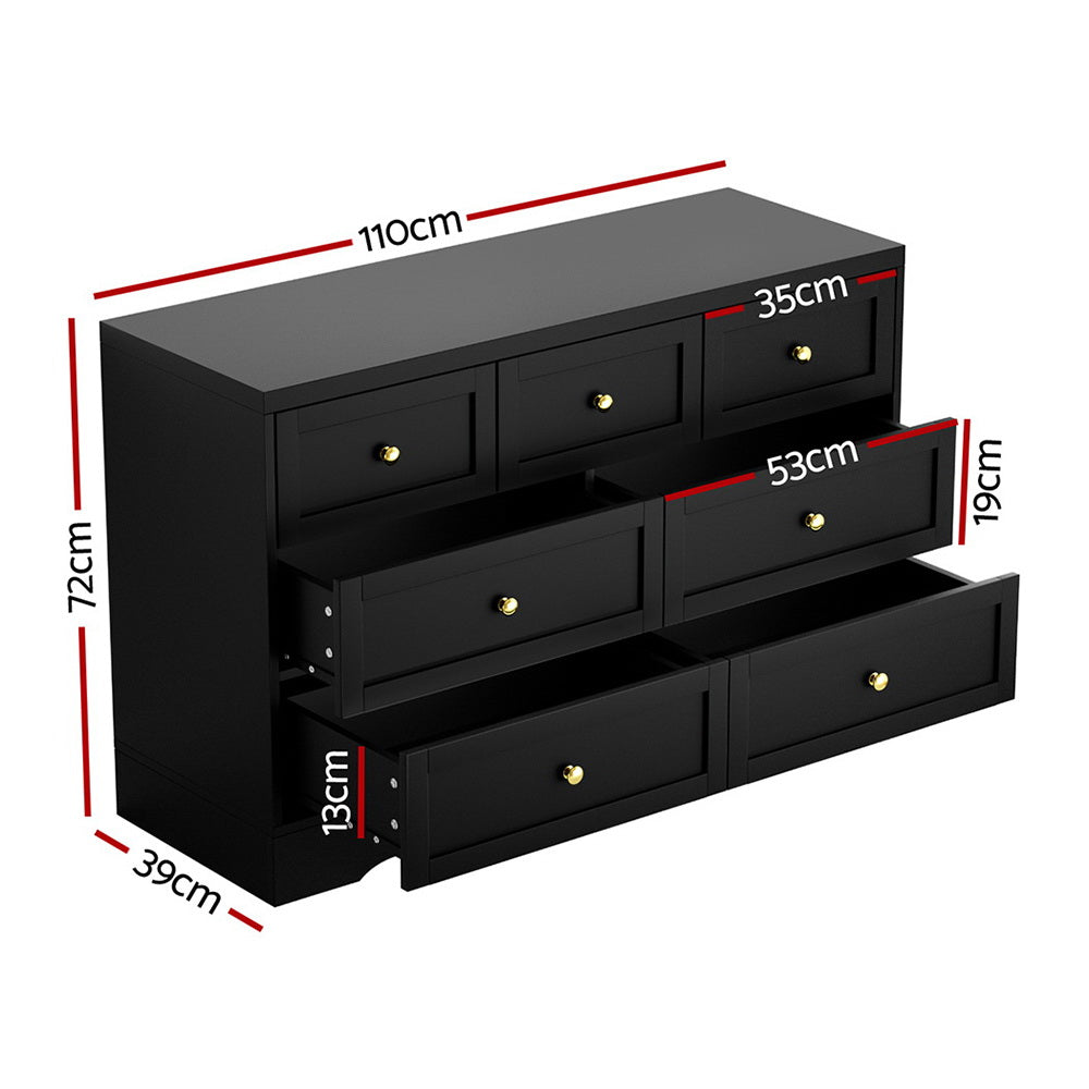Artiss 7-Drawer Lowboy – Black