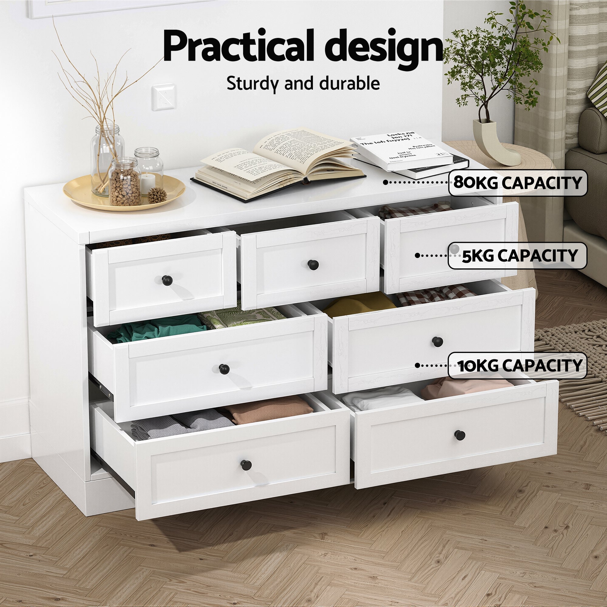 Artiss 7-Drawer Lowboy – White