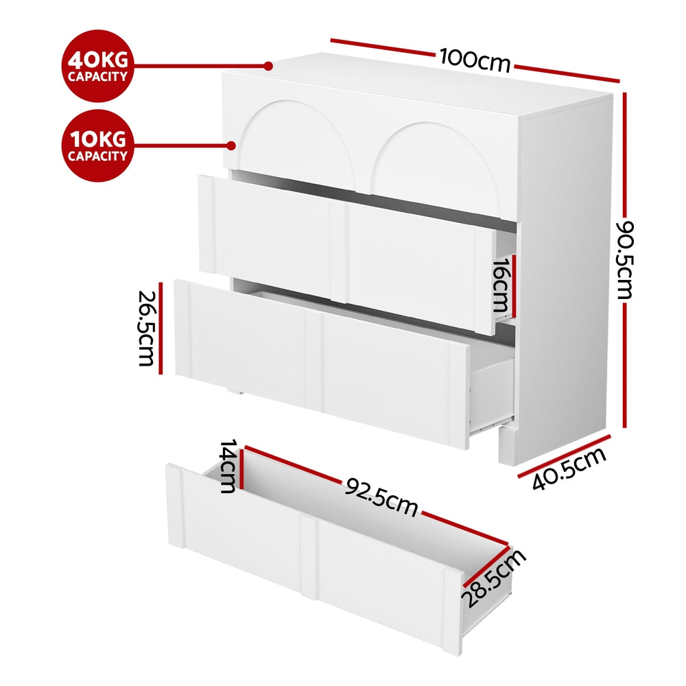 Artiss Concave-Front 3-Drawer Lowboy Cabinet – White