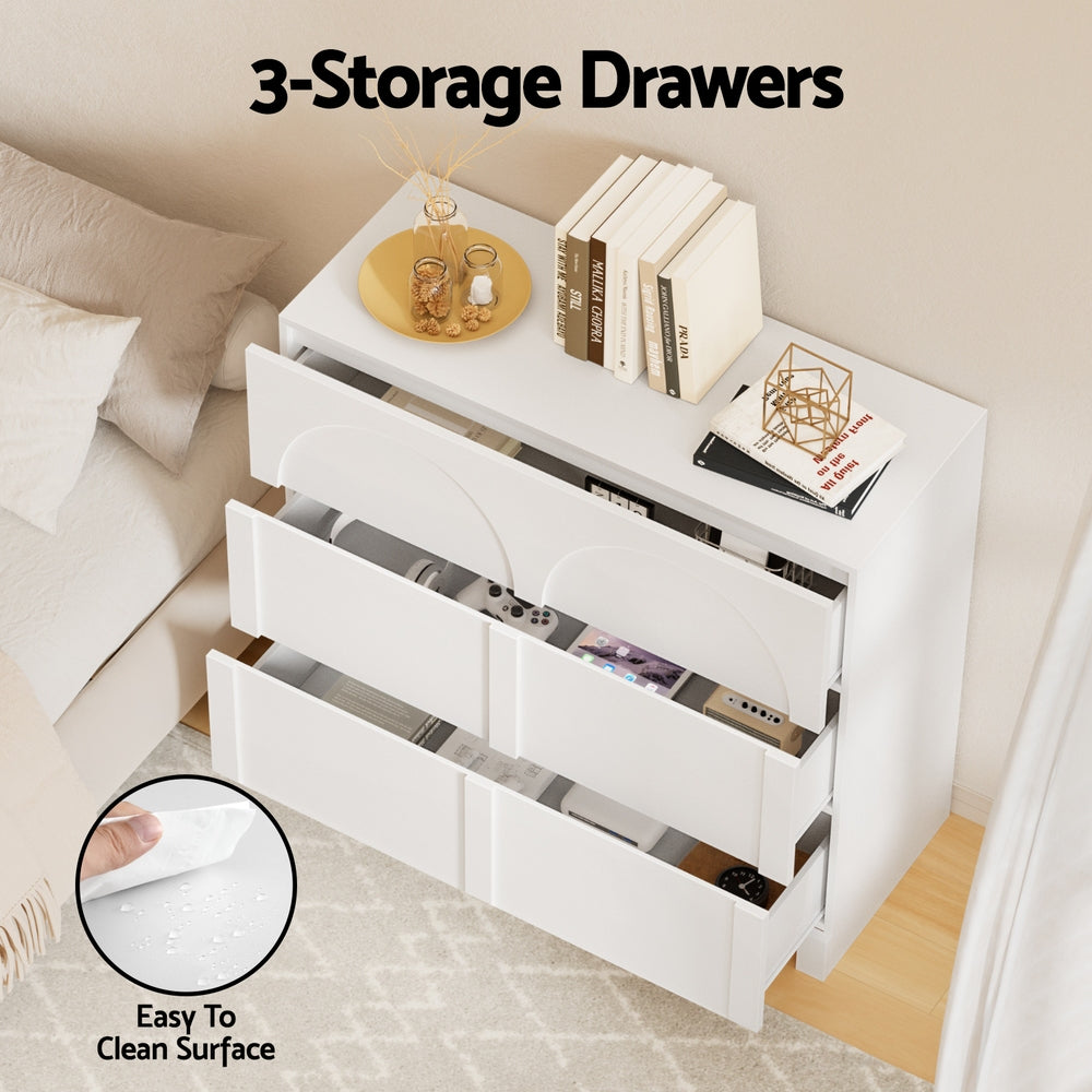 Artiss Concave-Front 3-Drawer Lowboy Cabinet – White
