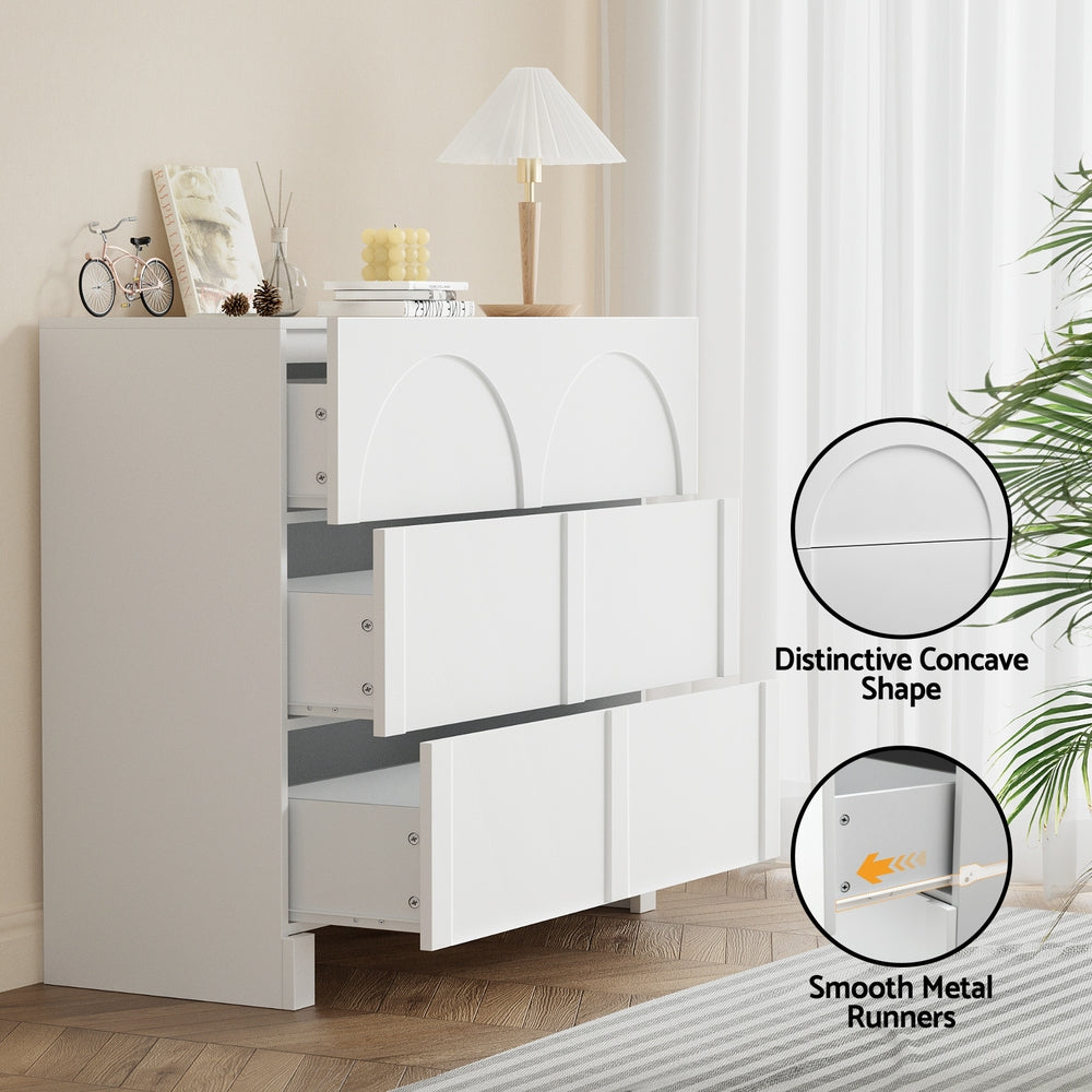 Artiss Concave-Front 3-Drawer Lowboy Cabinet – White