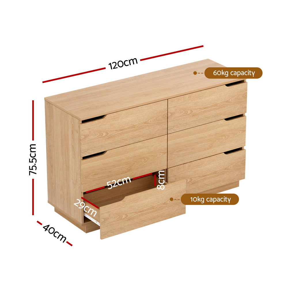 Artiss 6-Drawer Lowboy Cabinet – Pine