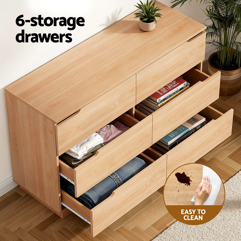 Artiss 6-Drawer Lowboy Cabinet – Pine