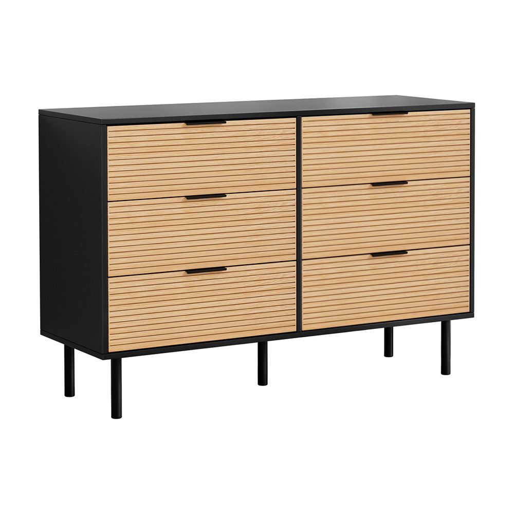Artiss 6-Drawer Lowboy Cabinet – Black and Pine