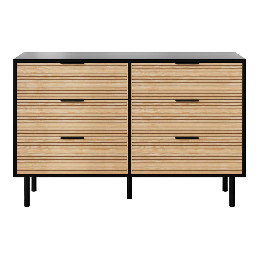 Artiss 6-Drawer Lowboy Cabinet – Black and Pine