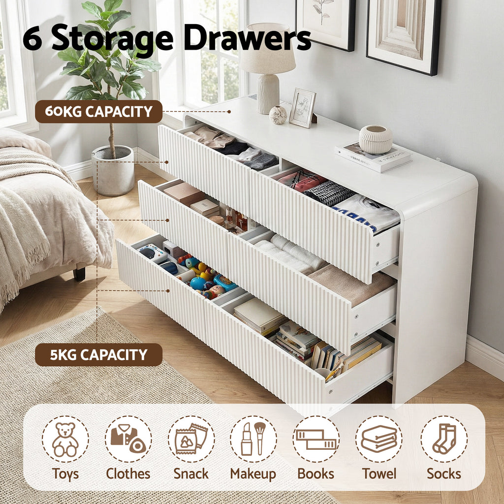 Artiss 6-Drawer Lowboy Cabinet – Beige