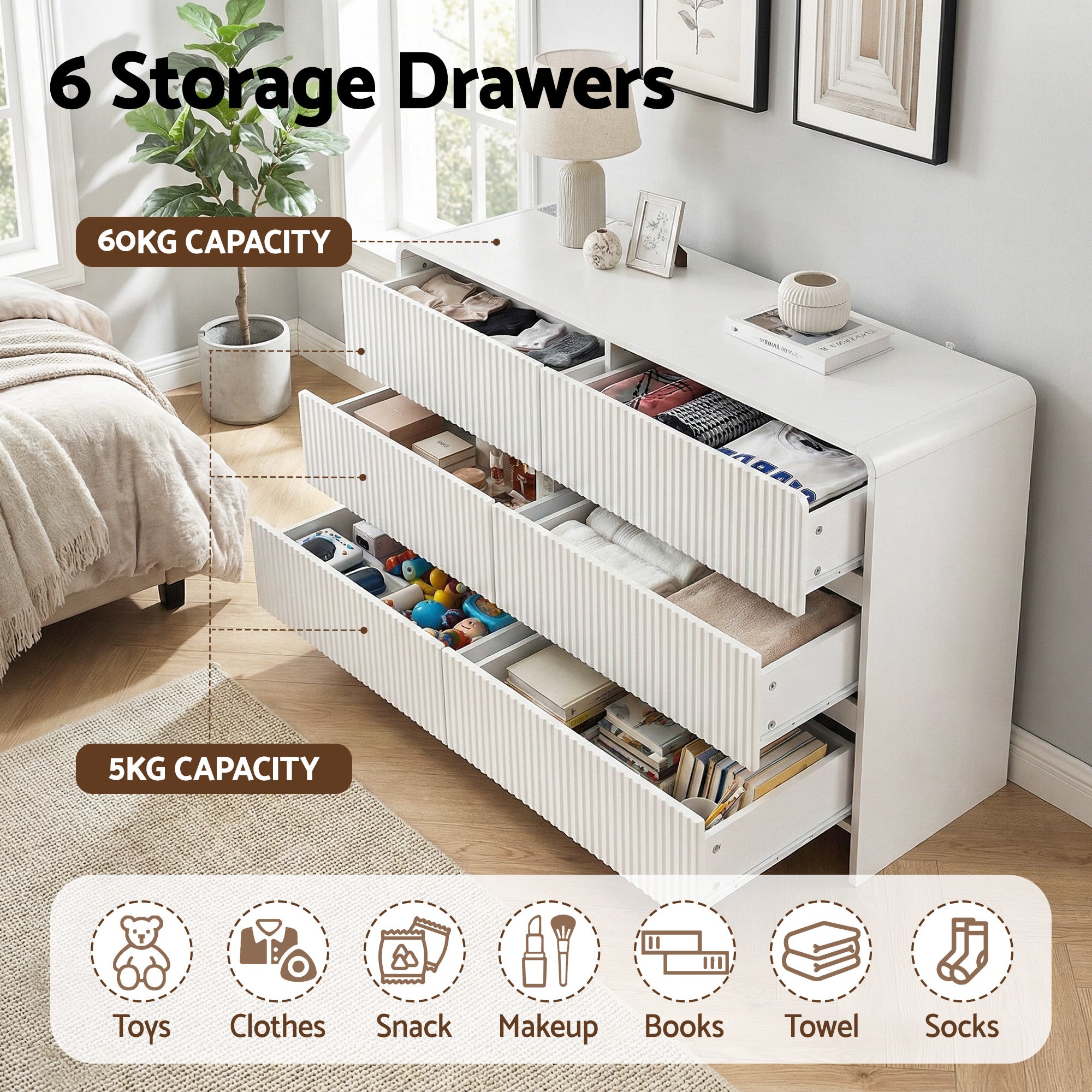 Artiss 6-Drawer Lowboy Cabinet – Beige