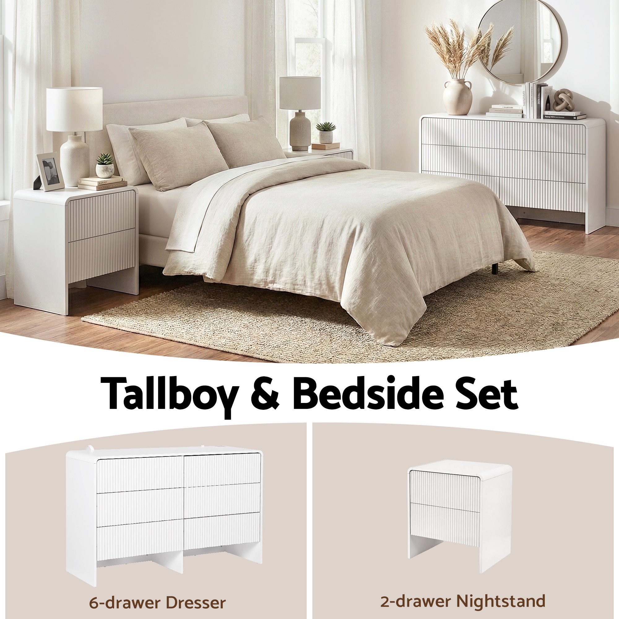 Artiss 6-Drawer Lowboy Cabinet – Beige