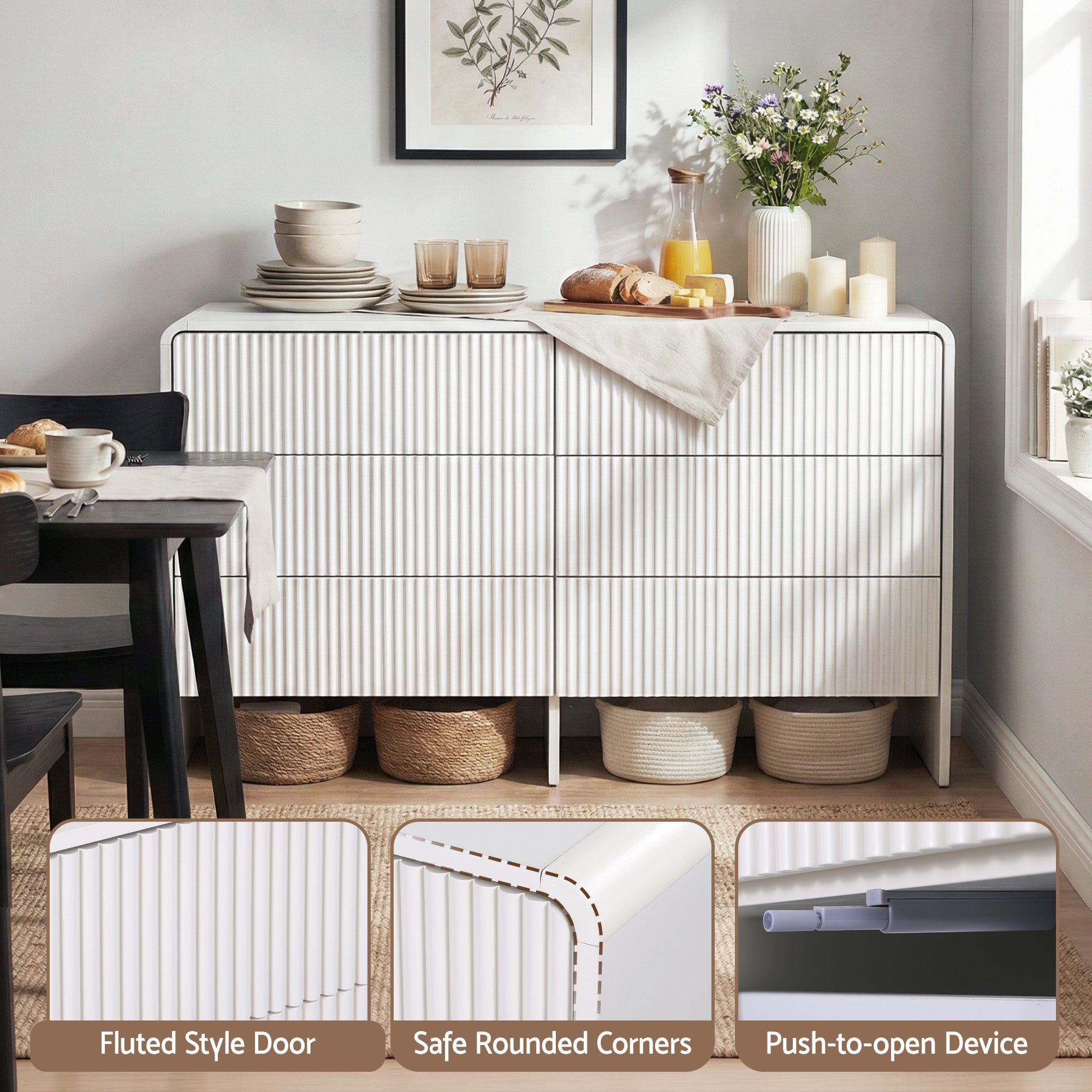 Artiss 6-Drawer Lowboy Cabinet – Beige