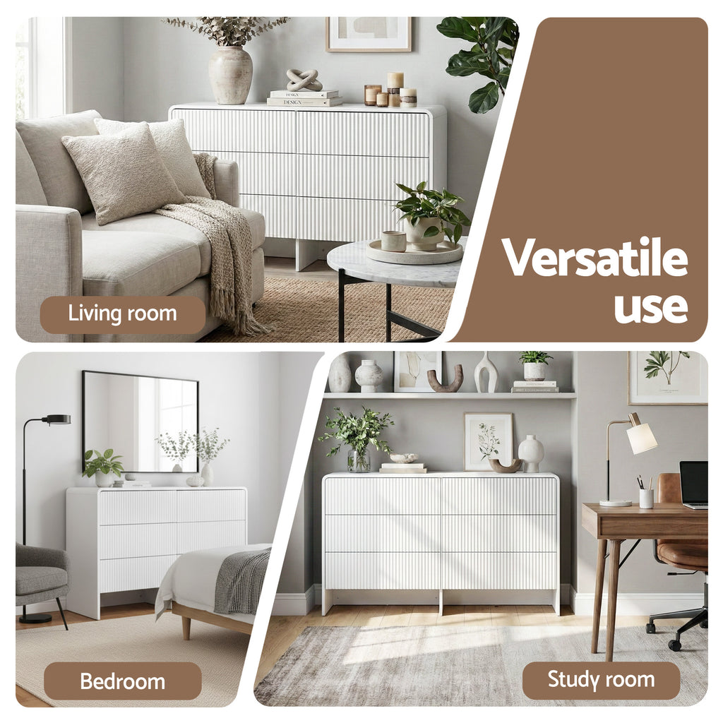 Artiss 6-Drawer Lowboy Cabinet – Beige
