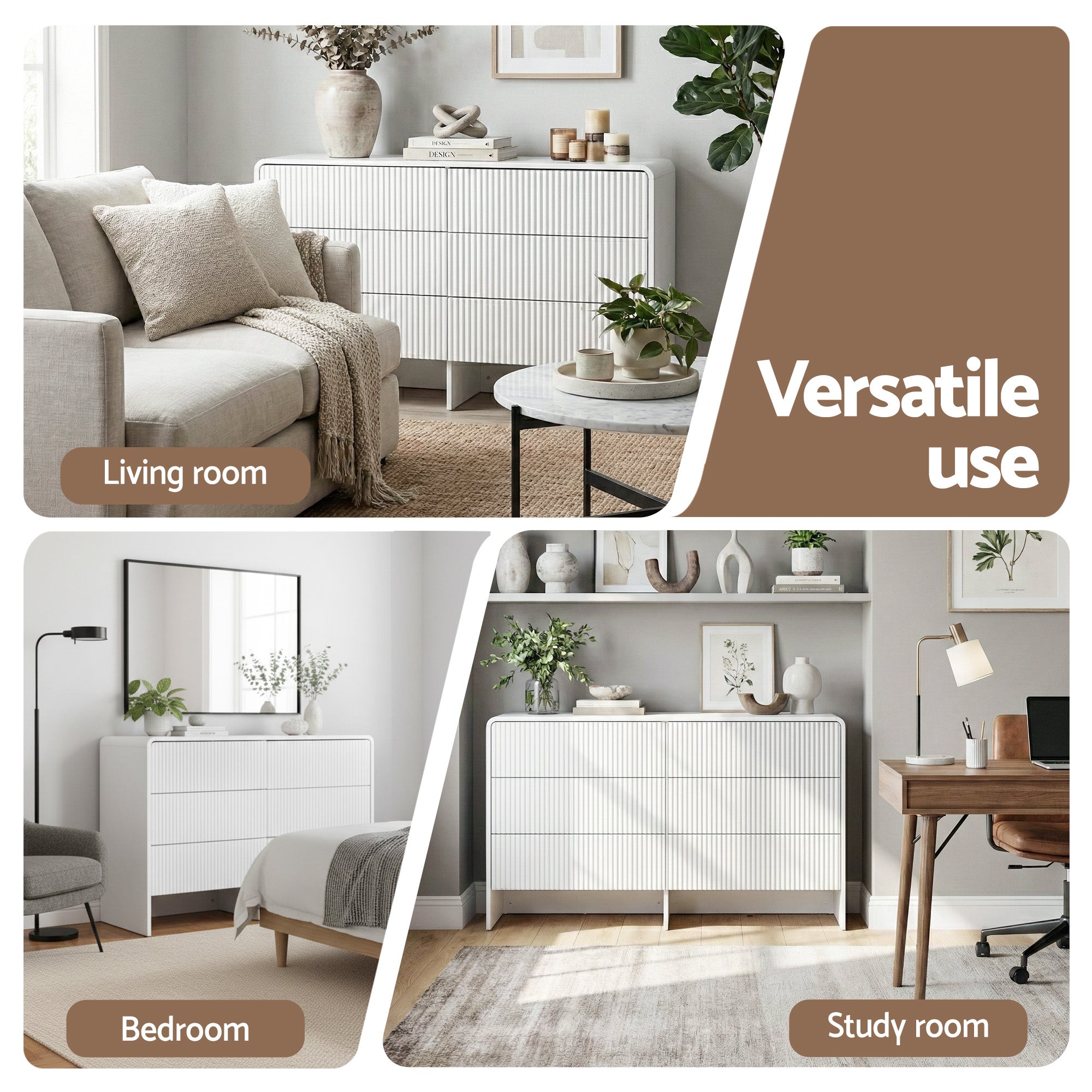 Artiss 6-Drawer Lowboy Cabinet – Beige
