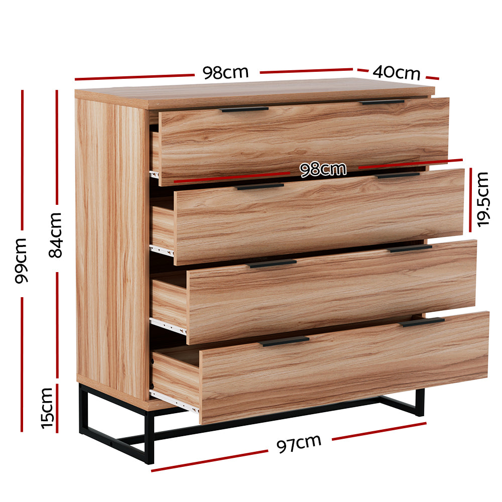Artiss 4-Drawer Cabinet – Rust Oak