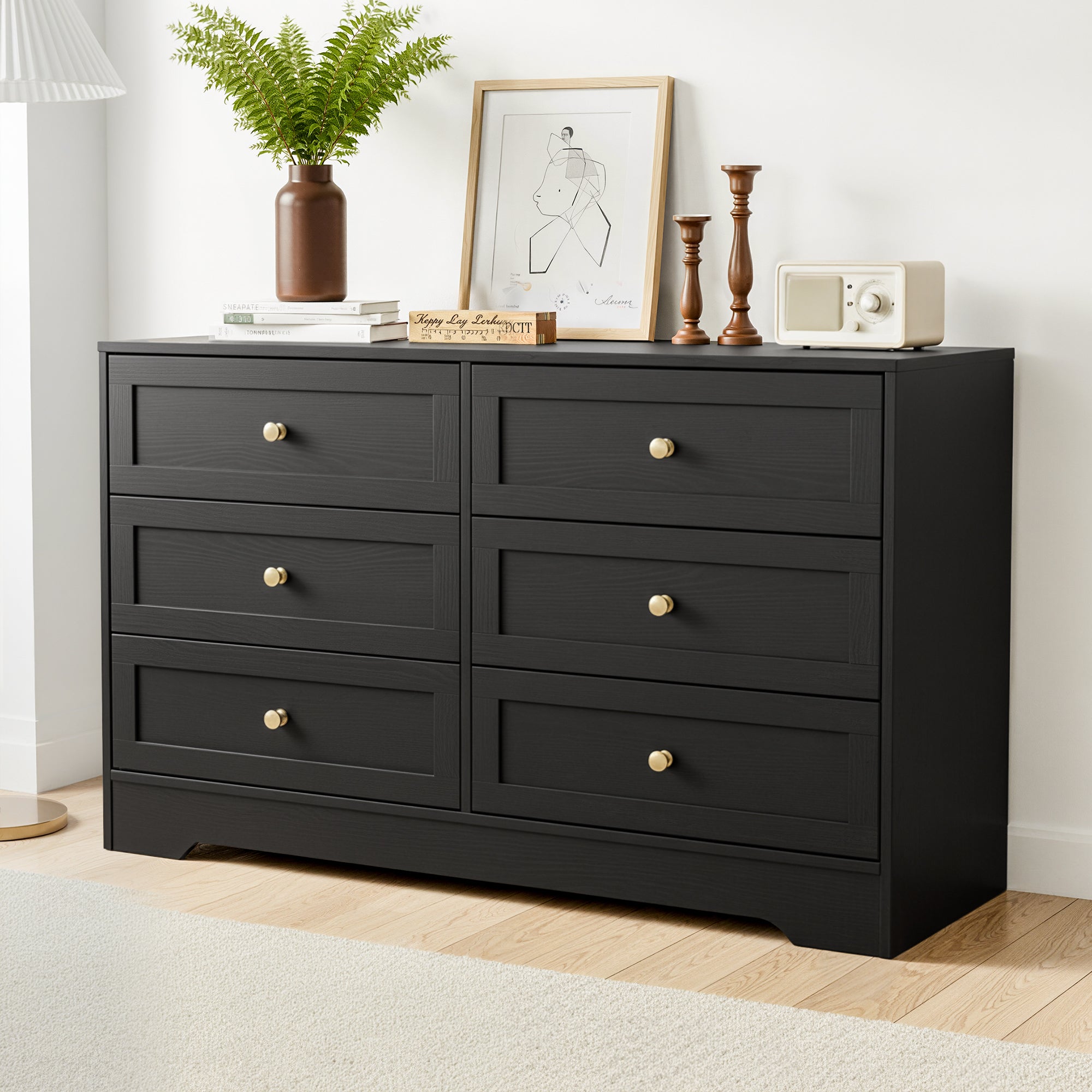 Artiss Leif 6-Drawer Lowboy – Black