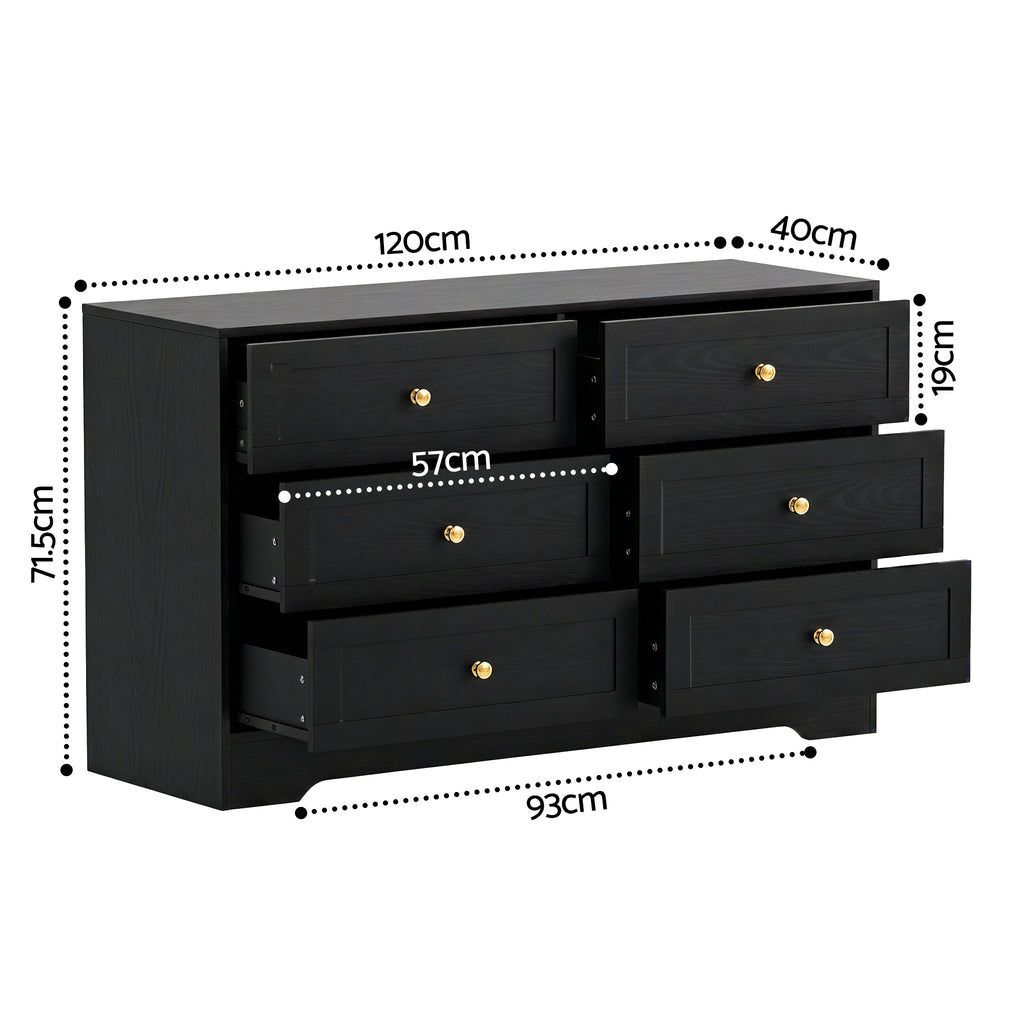 Artiss Leif 6-Drawer Lowboy – Black