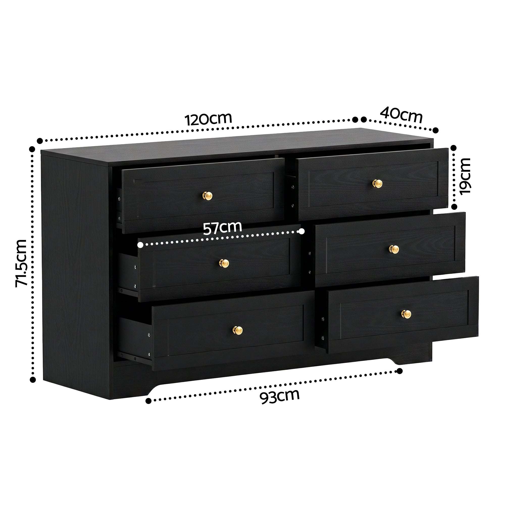 Artiss Leif 6-Drawer Lowboy – Black