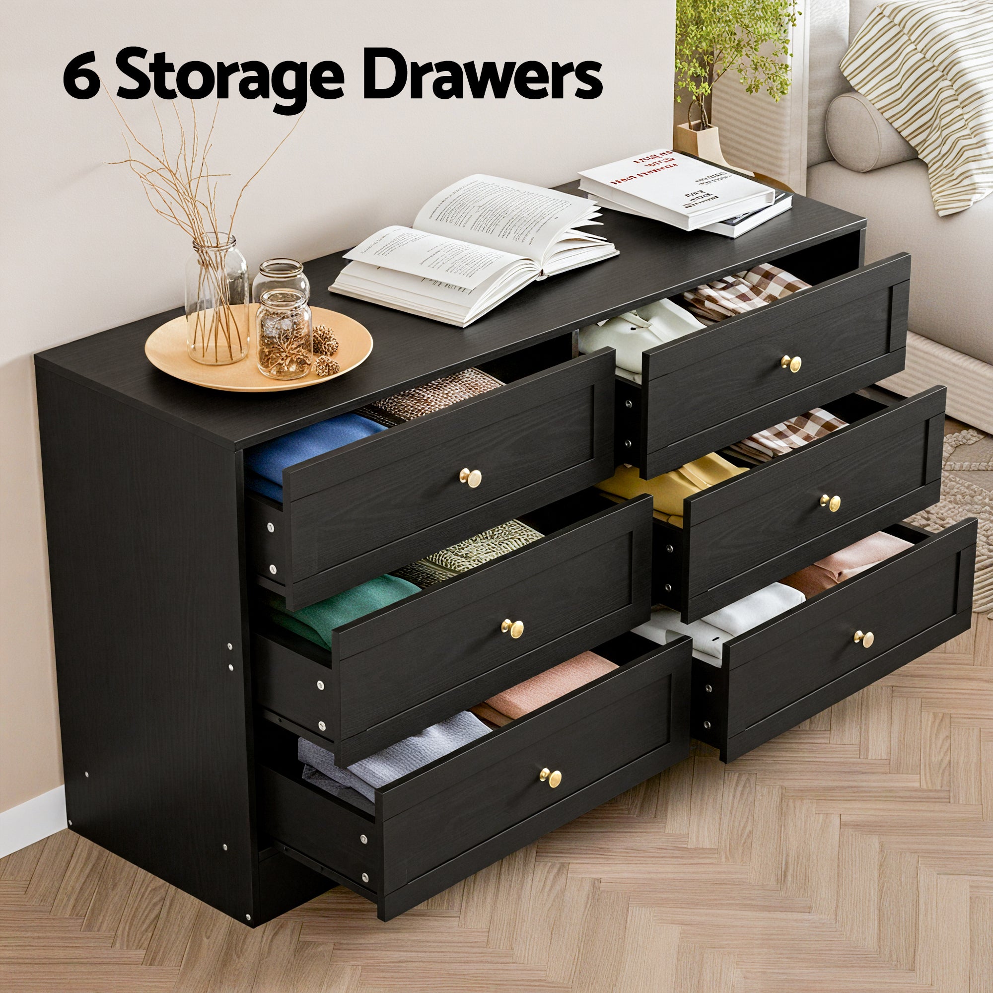 Artiss Leif 6-Drawer Lowboy – Black