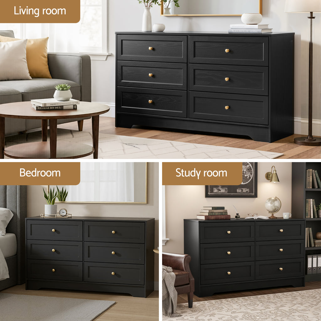 Artiss Leif 6-Drawer Lowboy – Black