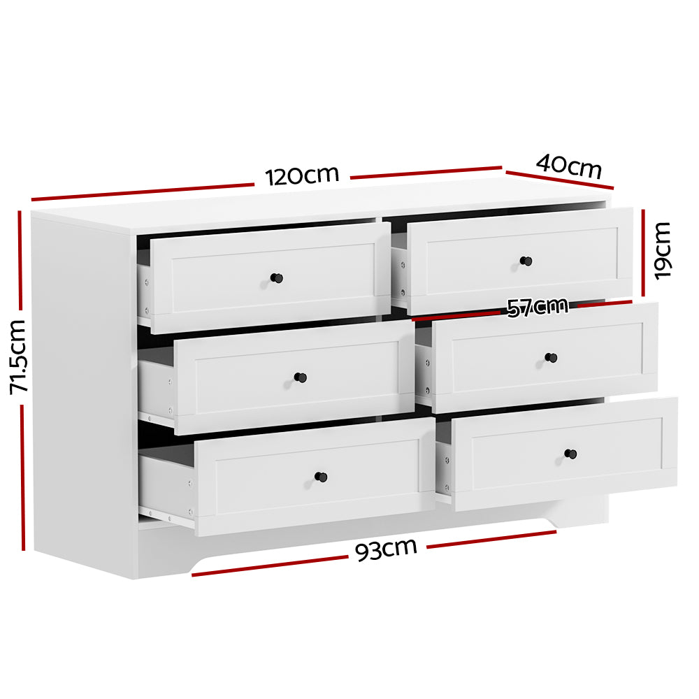 Artiss Leif 6-Drawer Lowboy – White