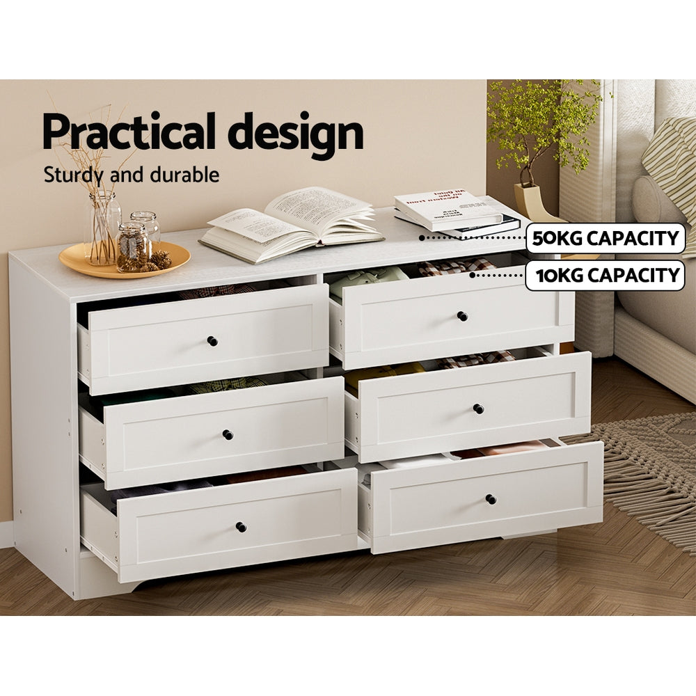Artiss Leif 6-Drawer Lowboy – White