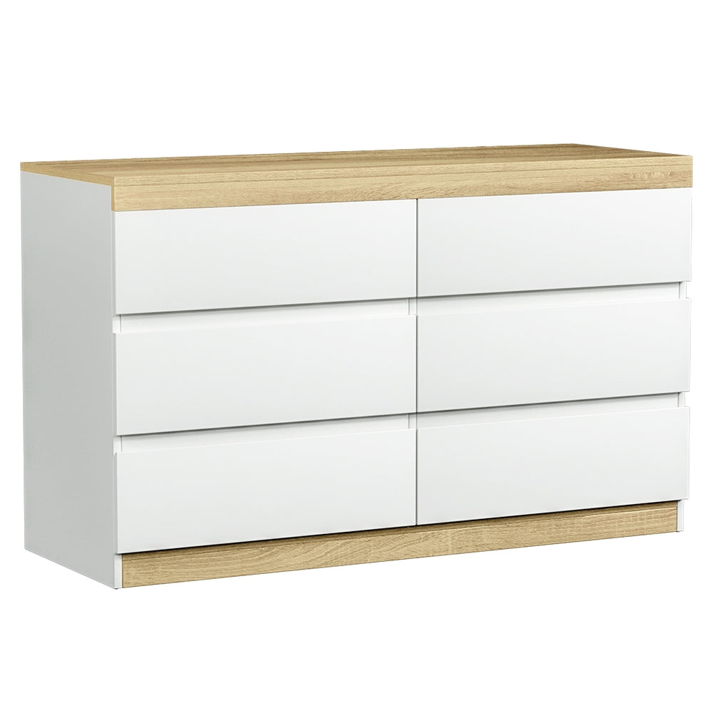 Artiss Lior 6-Drawer Lowboy – White and Oak