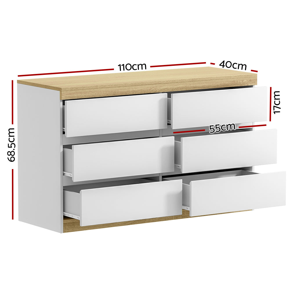 Artiss Lior 6-Drawer Lowboy – White and Oak