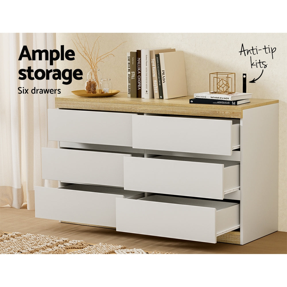 Artiss Lior 6-Drawer Lowboy – White and Oak