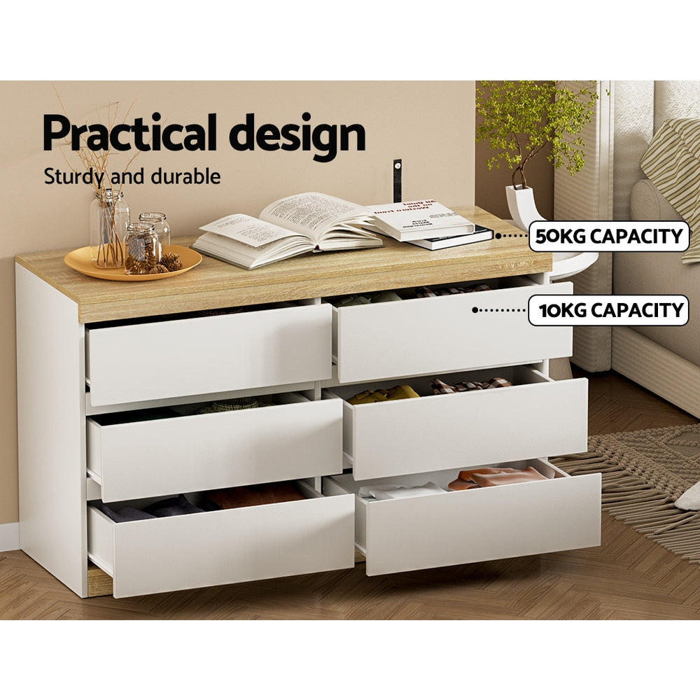 Artiss Lior 6-Drawer Lowboy – White and Oak