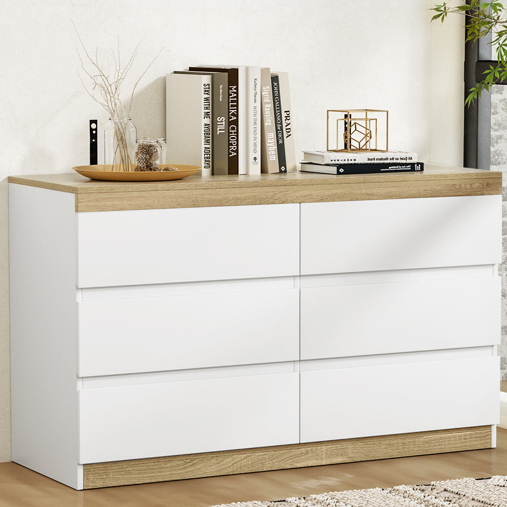 Artiss Lior 6-Drawer Lowboy – White and Oak