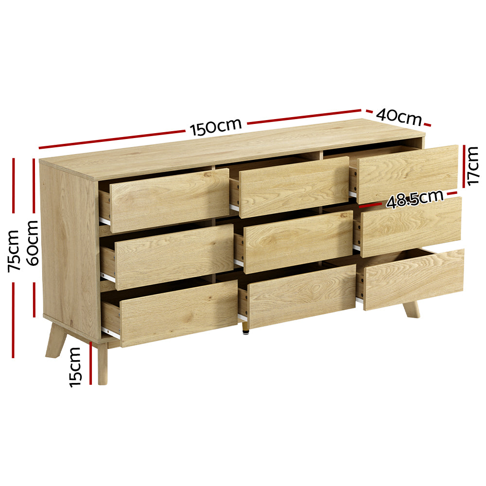 Artiss Xavi 9-Drawer Lowboy – Pine