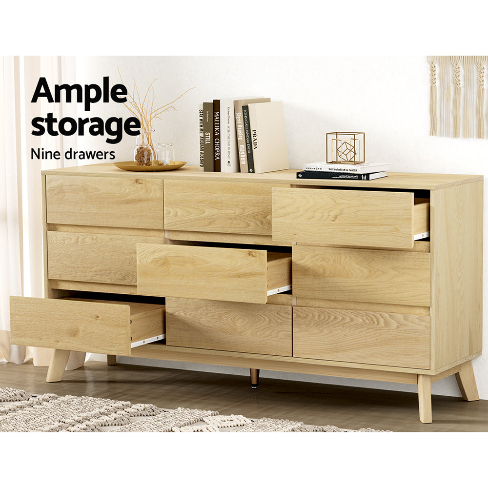 Artiss Xavi 9-Drawer Lowboy – Pine