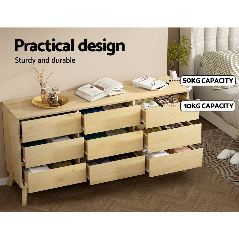 Artiss Xavi 9-Drawer Lowboy – Pine