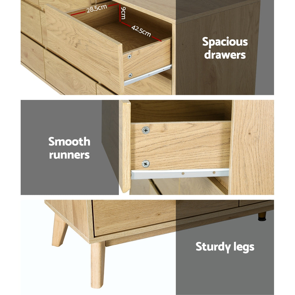Artiss Xavi 9-Drawer Lowboy – Pine