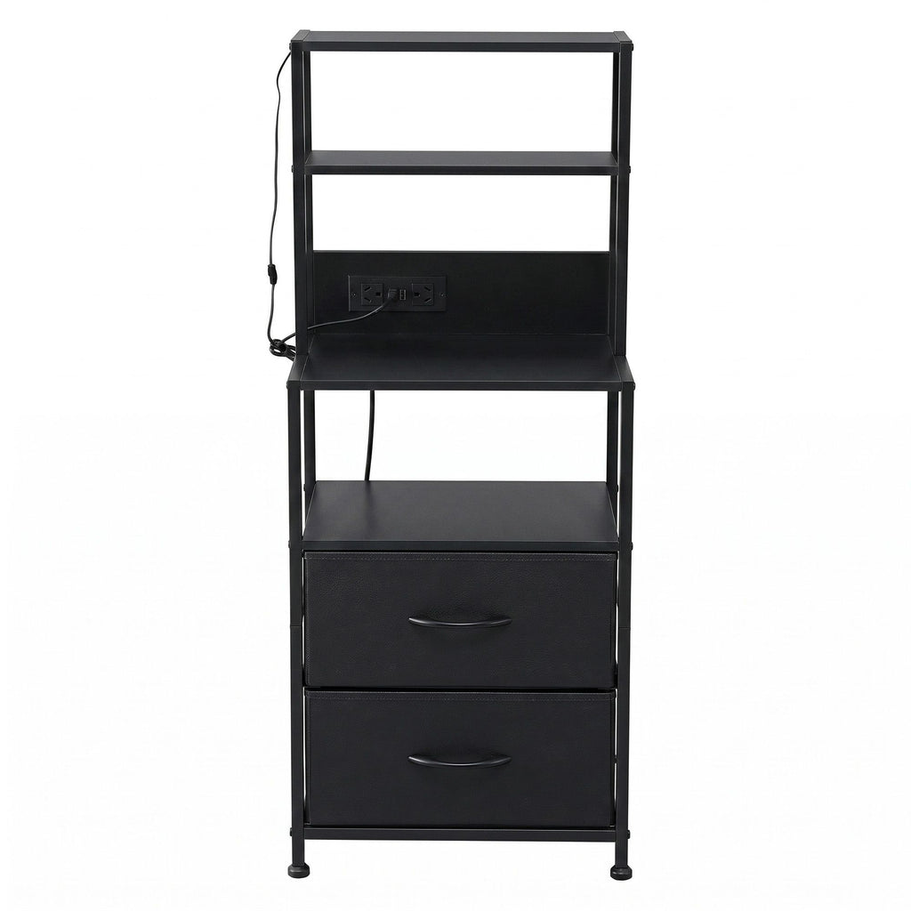 Artiss Tall LED Charging Storage Tower with 2 Fabric Drawers – Black
