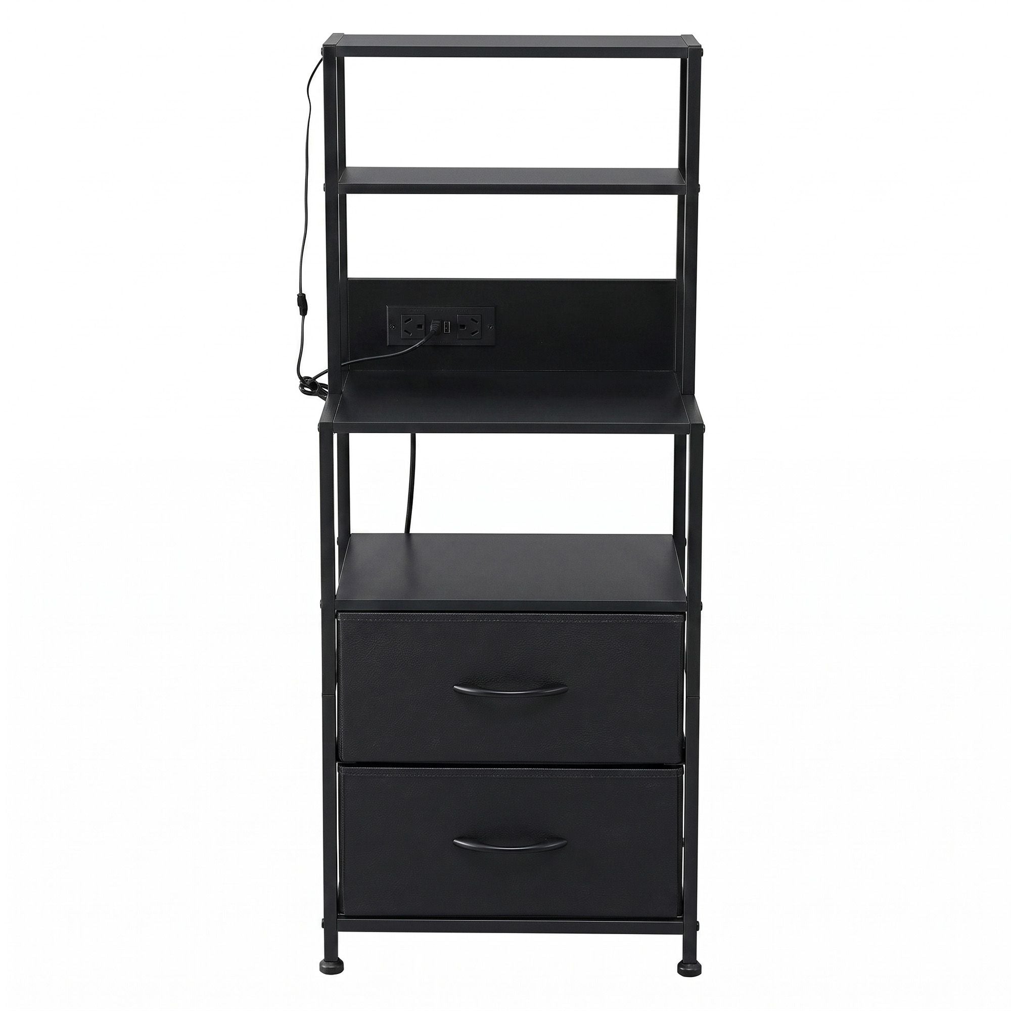 Artiss Tall LED Charging Storage Tower with 2 Fabric Drawers – Black