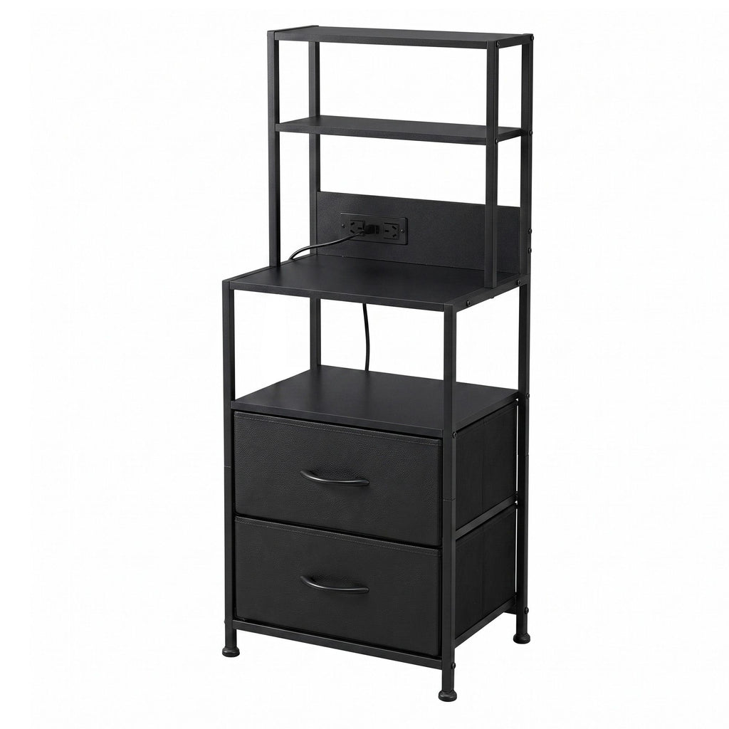Artiss Tall LED Charging Storage Tower with 2 Fabric Drawers – Black