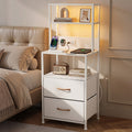 Artiss Tall LED Charging Storage Tower with 2 Fabric Drawers – White