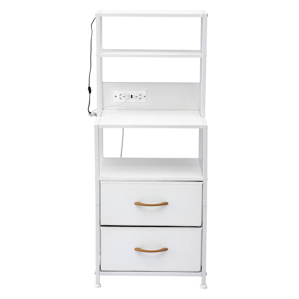 Artiss Tall LED Charging Storage Tower with 2 Fabric Drawers – White