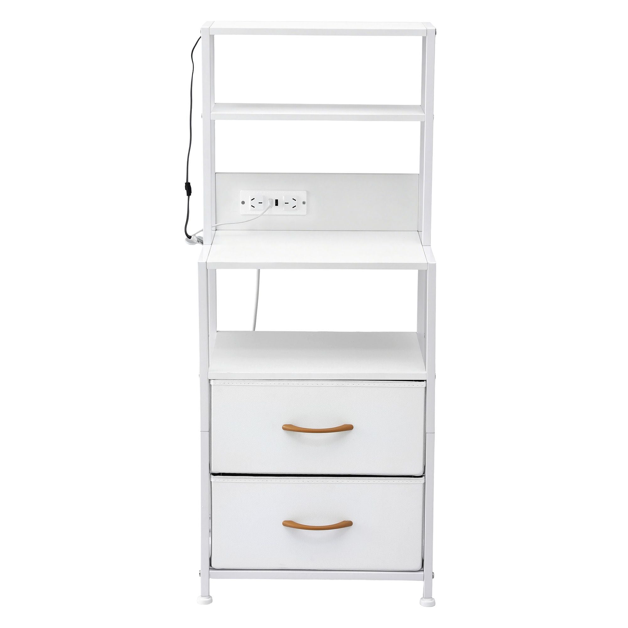 Artiss Tall LED Charging Storage Tower with 2 Fabric Drawers – White
