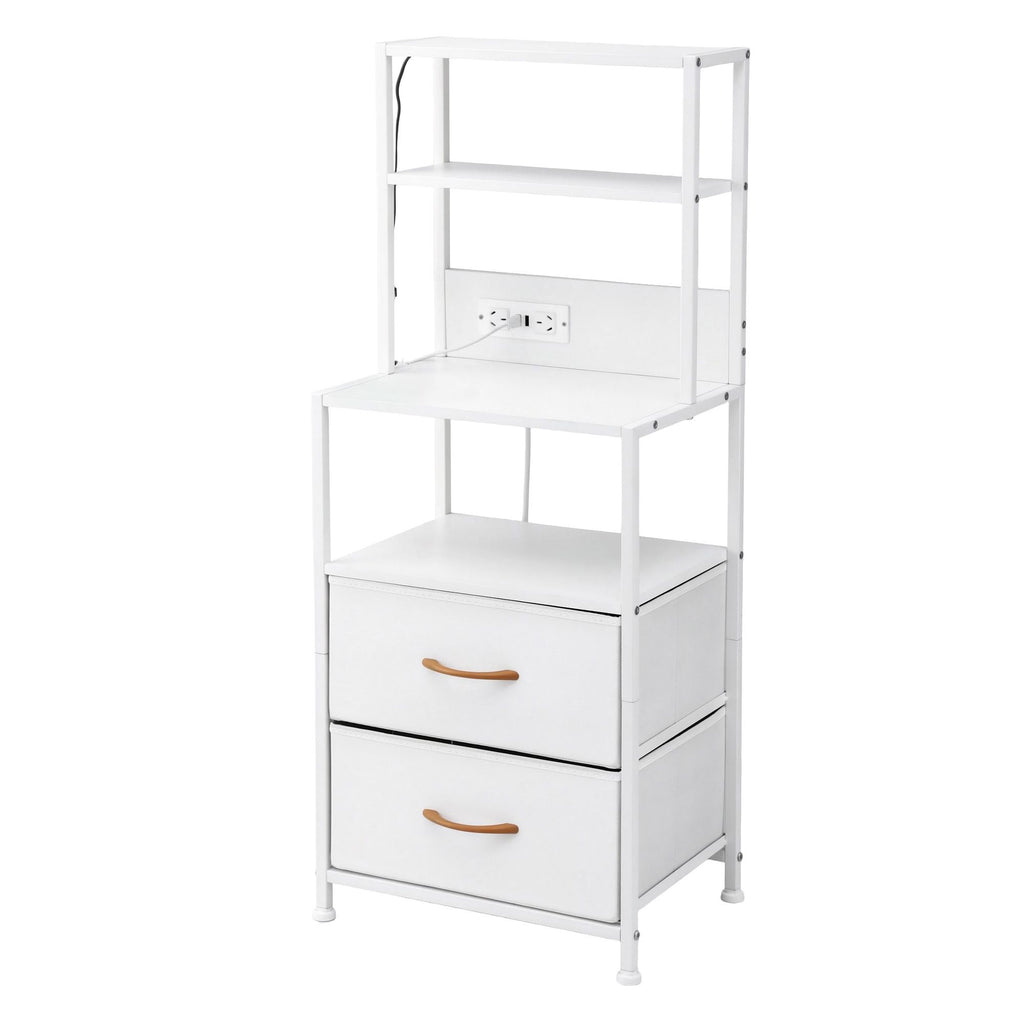 Artiss Tall LED Charging Storage Tower with 2 Fabric Drawers – White